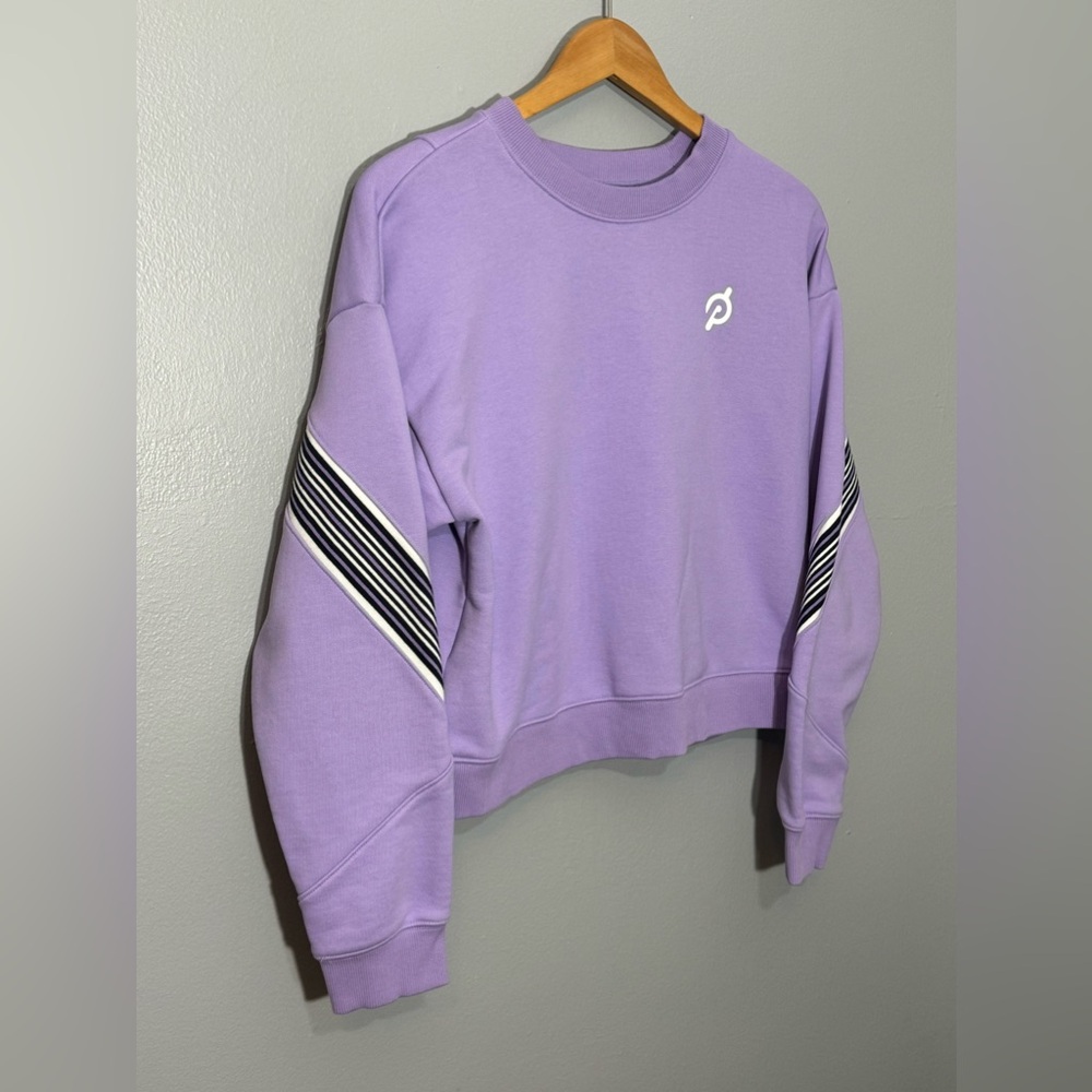 Peloton Purple Crewneck Stripe Pullover Sweatshirt | Large - Picture 2 of 5